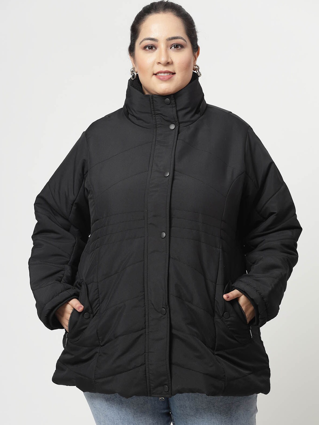 

plusS Black Longline Faux Fur Trim Parka Jacket