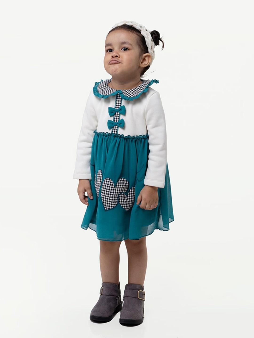 

One Friday Peter Pan Collar Cotton Fit and Flare Dress, Teal