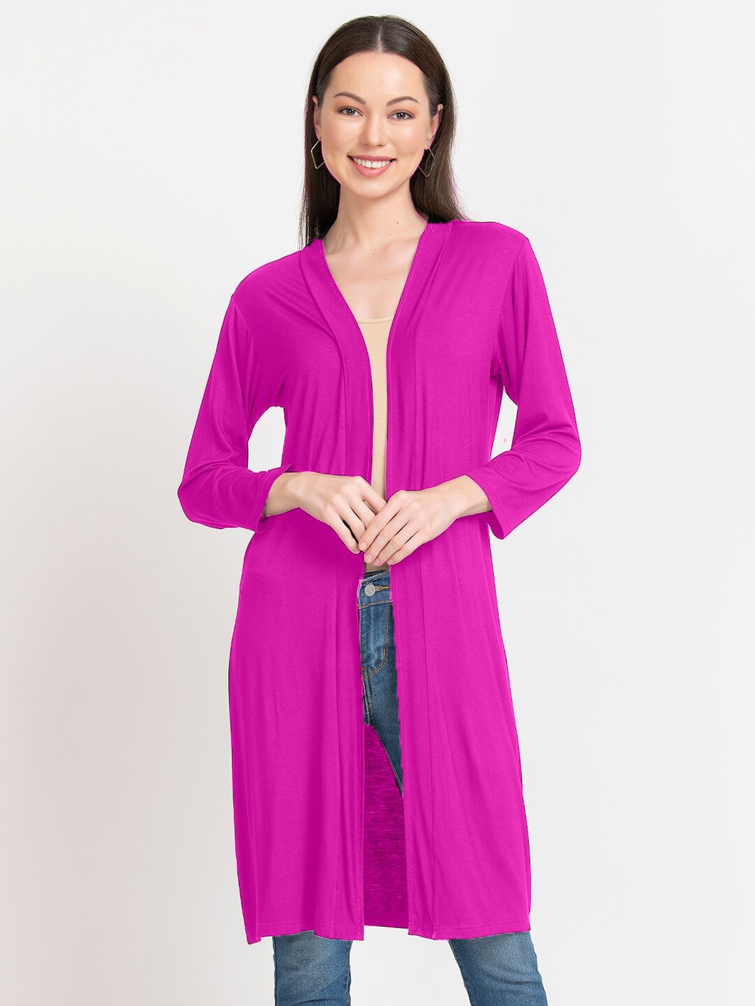 

urSense Longline Cotton Open Front Shrug, Fuchsia