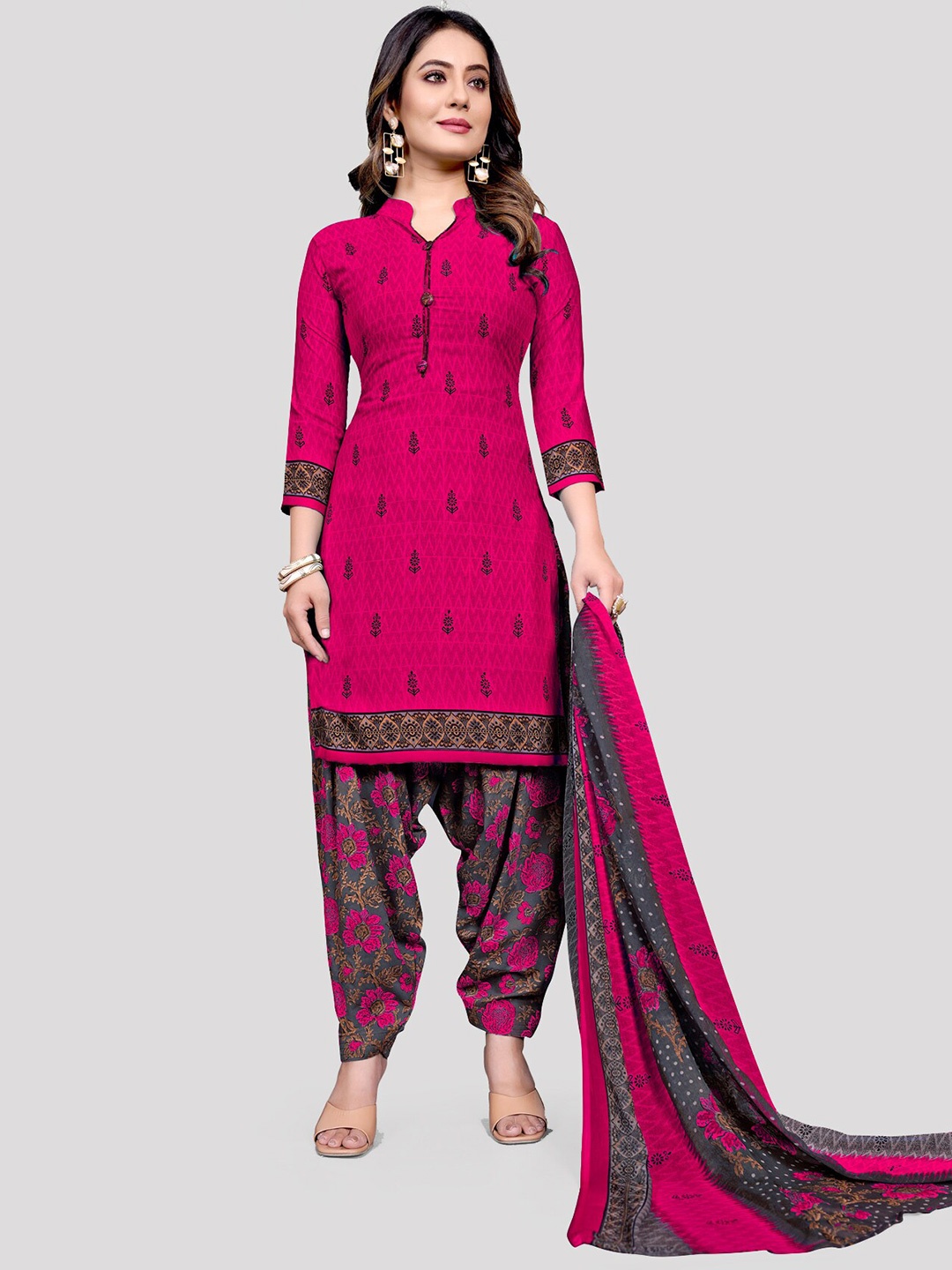 

KALINI Ethnic Motifs Printed Unstitched Dress Material, Pink