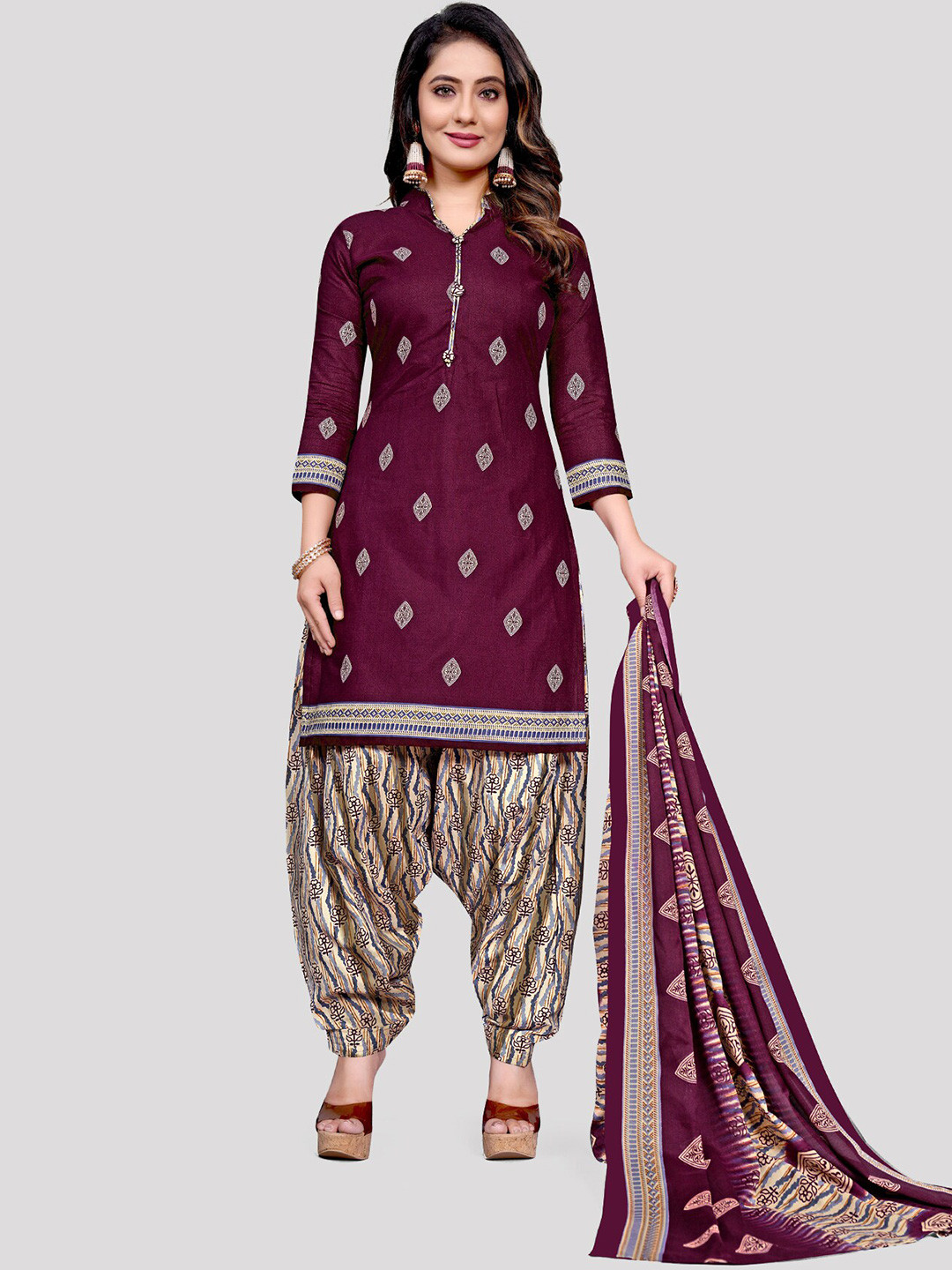 

KALINI Ethnic Motifs Printed Unstitched Dress Material, Magenta