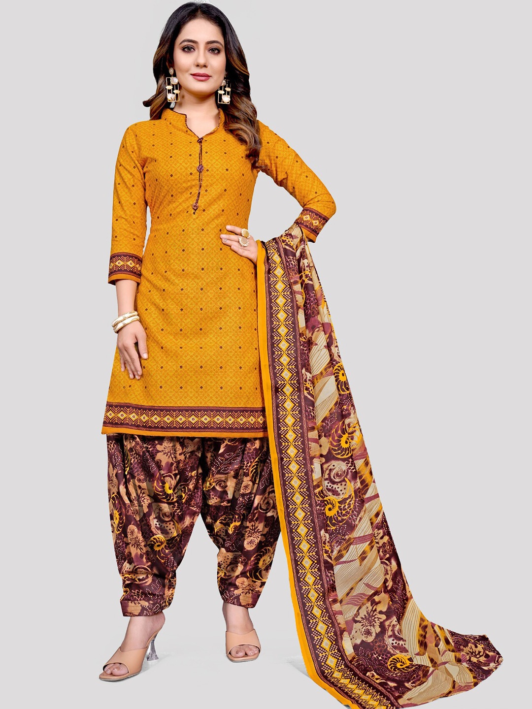 

KALINI Geometric Printed Unstitched Dress Material, Mustard