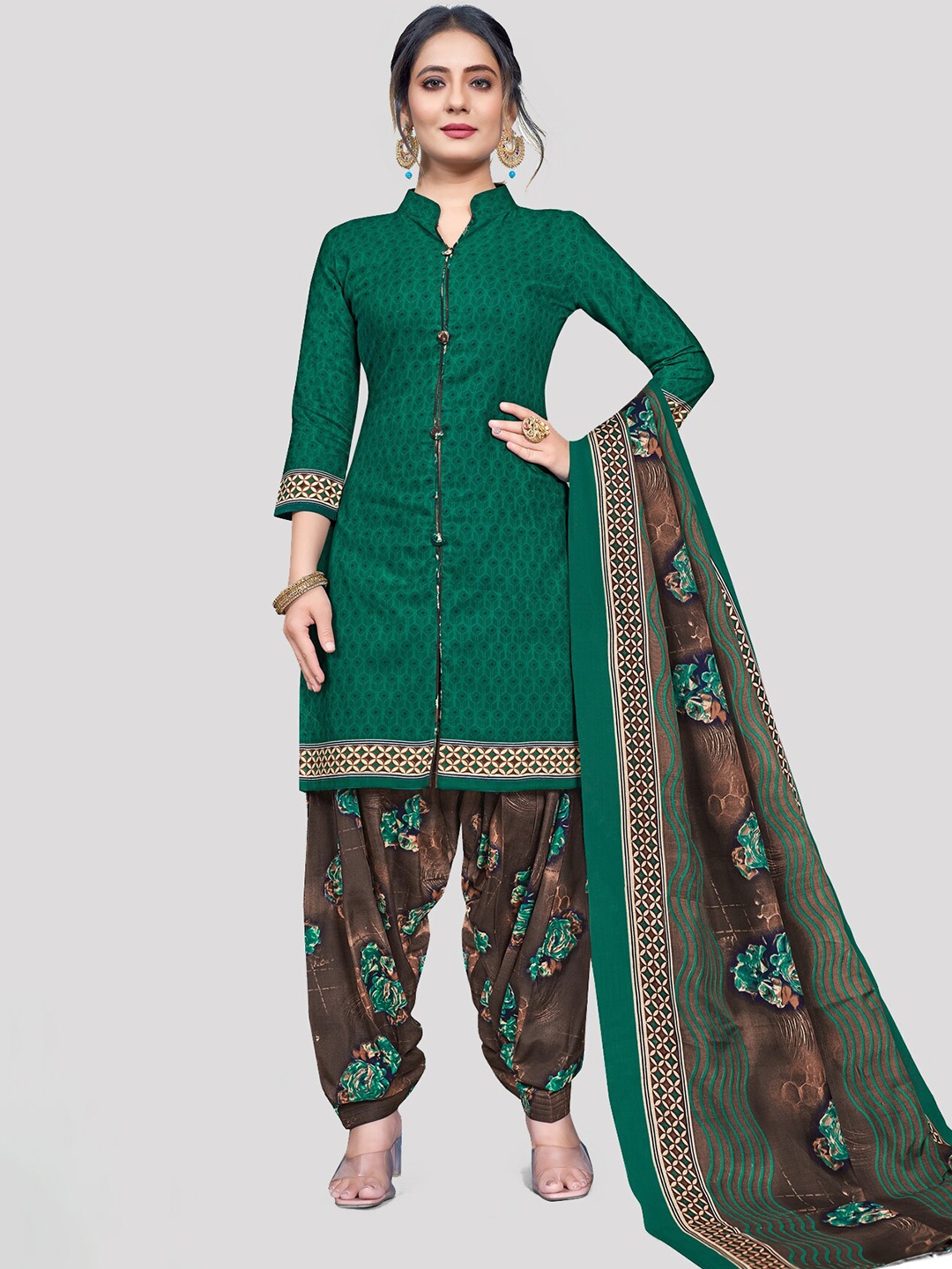 

KALINI Geometric Printed Unstitched Dress Material, Green