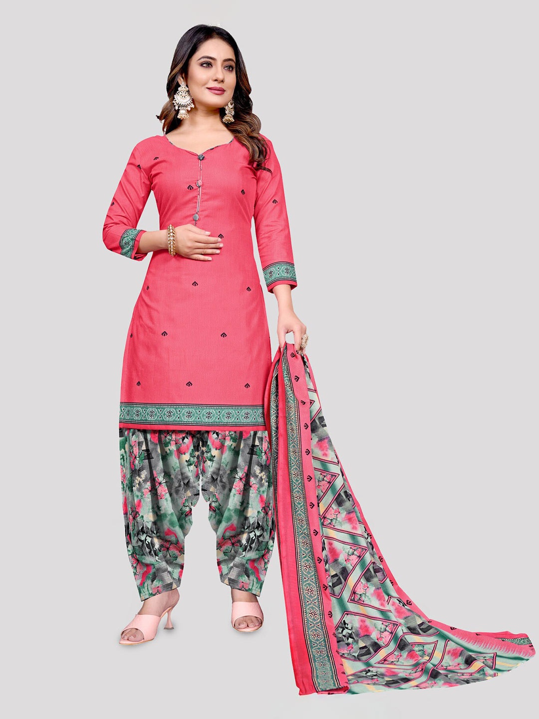 

KALINI Ethnic Motifs Printed Unstitched Dress Material, Peach