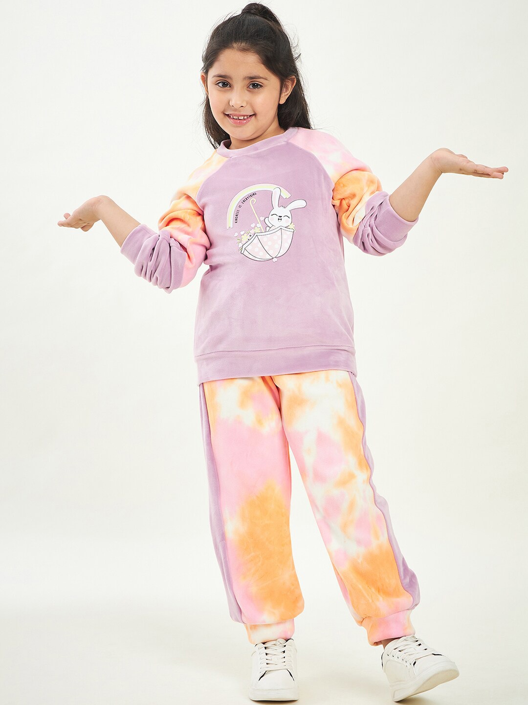 

Stylo Bug Girls Tie & Dye T-shirt with Trousers, Purple