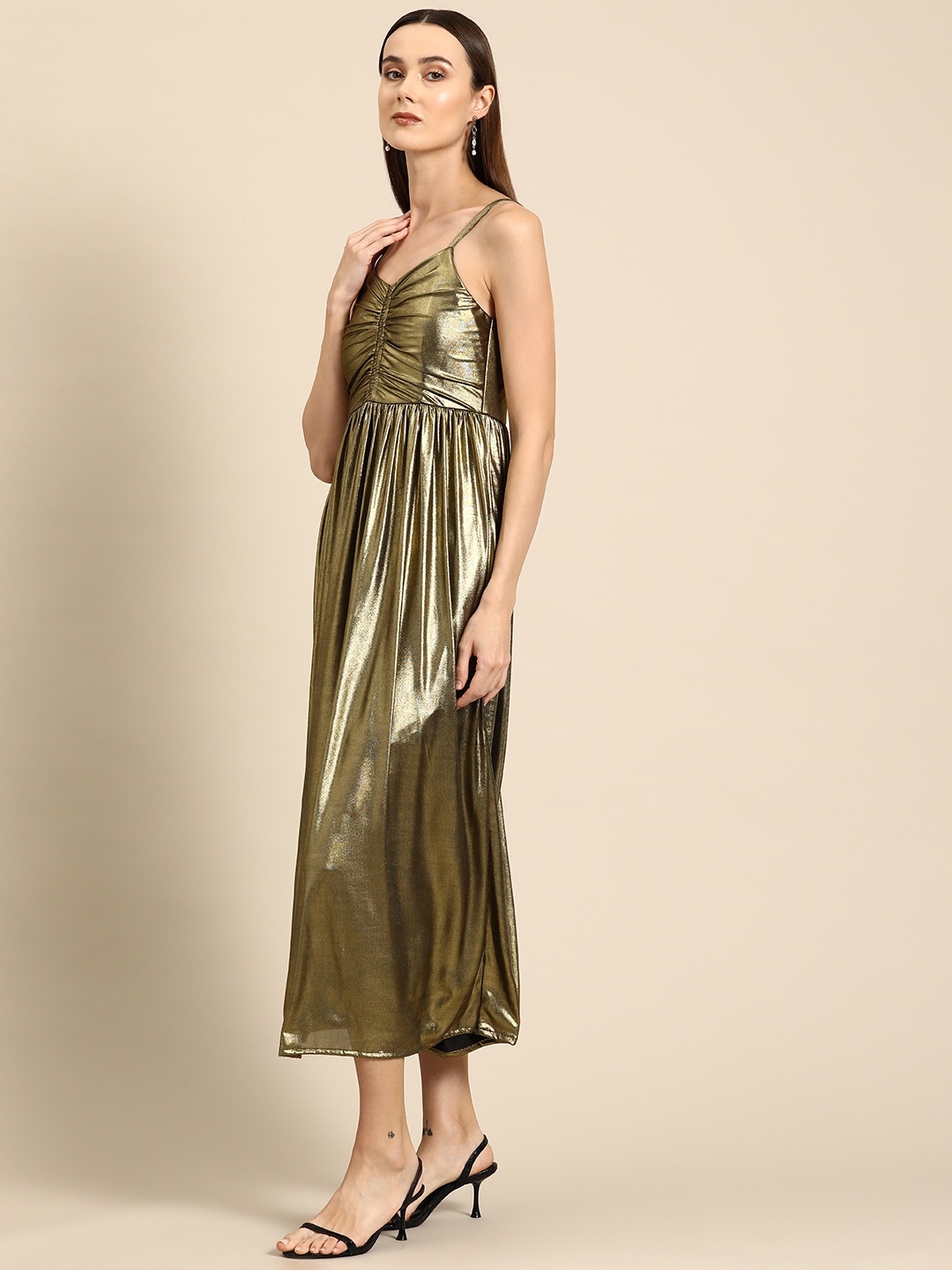 

DODO & MOA Solid Sheen Maxi Dress, Gold