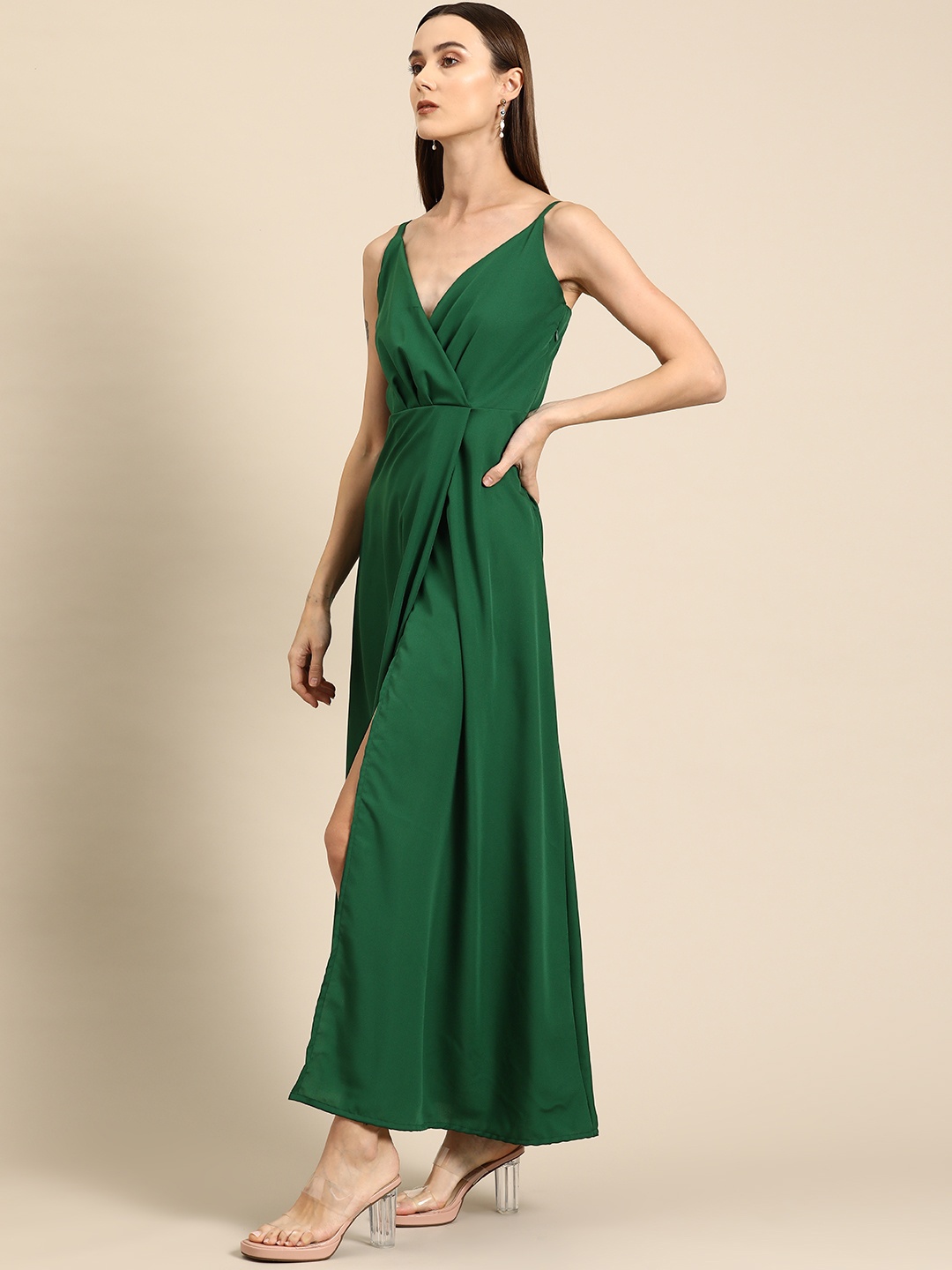 

DODO & MOA Solid Gathered Crepe Maxi Dress, Green