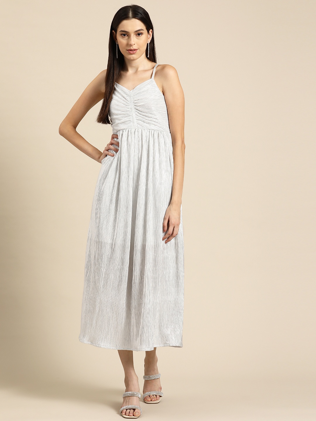 

DODO & MOA Striped Maxi Midi Dress, Grey