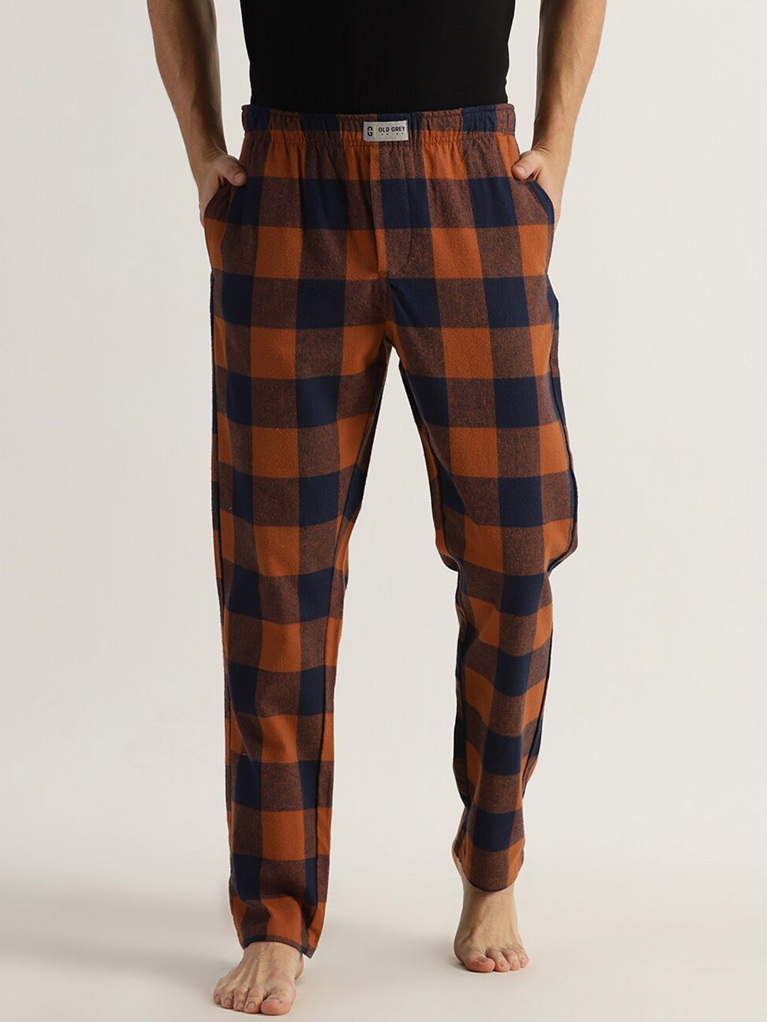

Old Grey Men Checked Cotton Mid-Rise Lounge Pants, Orange