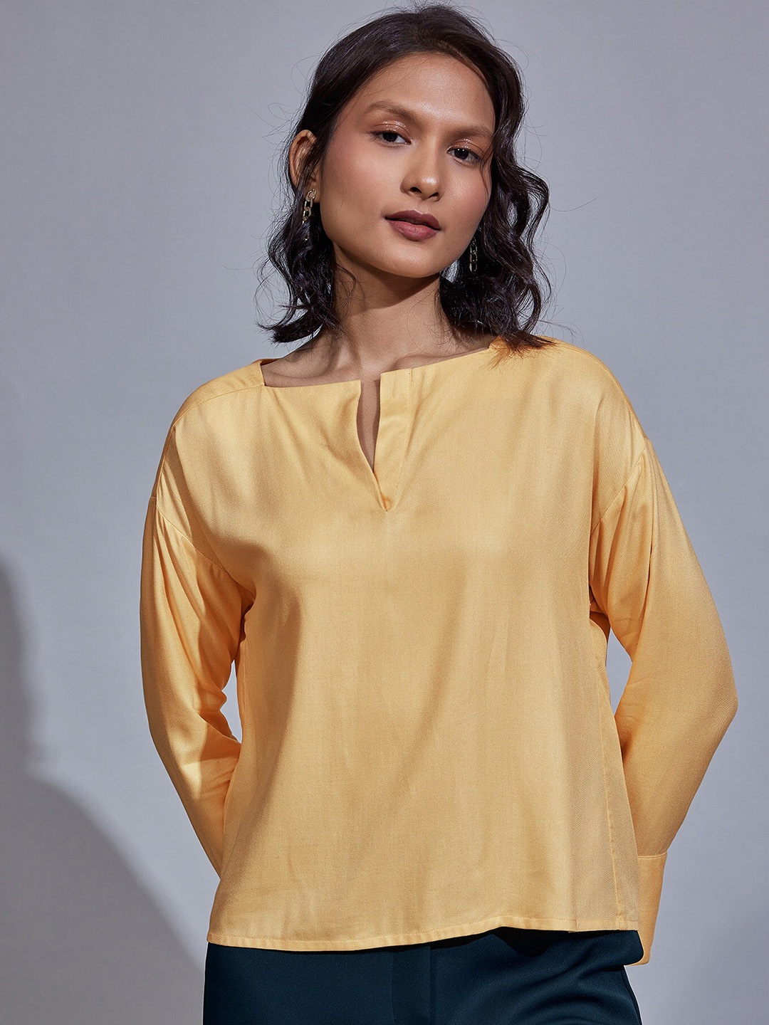 

The Label Life Notched Neck Long Sleeves Top, Yellow