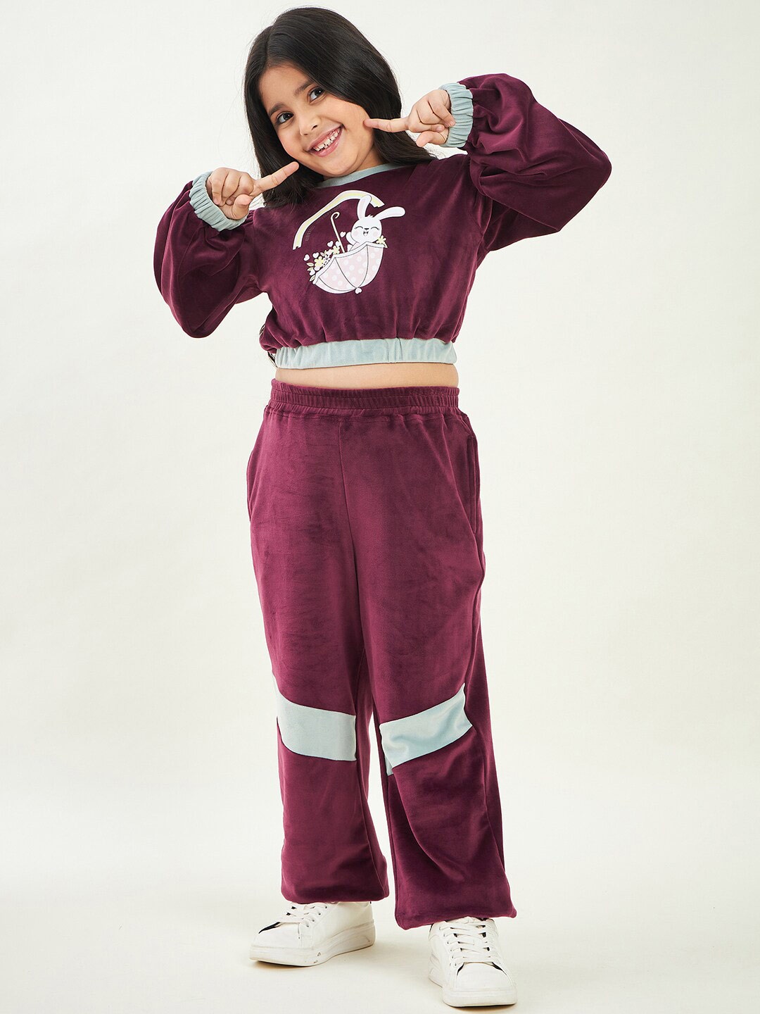 

Stylo Bug Girls Graphic Printed Round Neck Long Sleeve Top With Trouser, Maroon