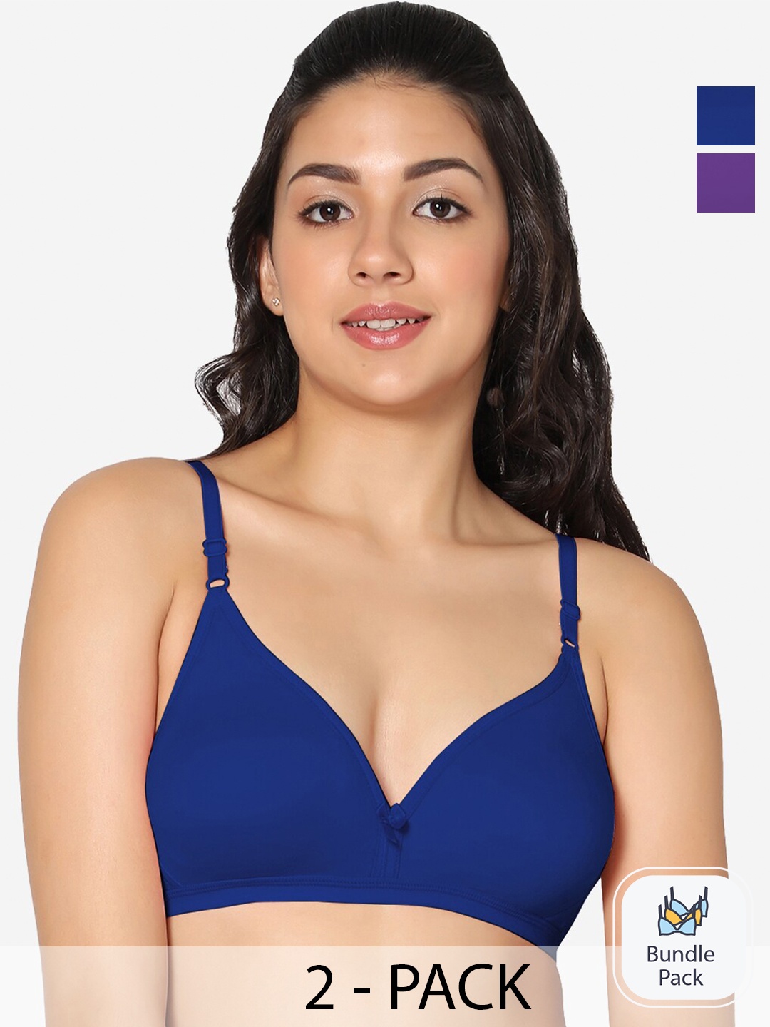 

In Care Pack Of 2 Half Coverage Pure Cotton Bra With All Day Comfort, Blue