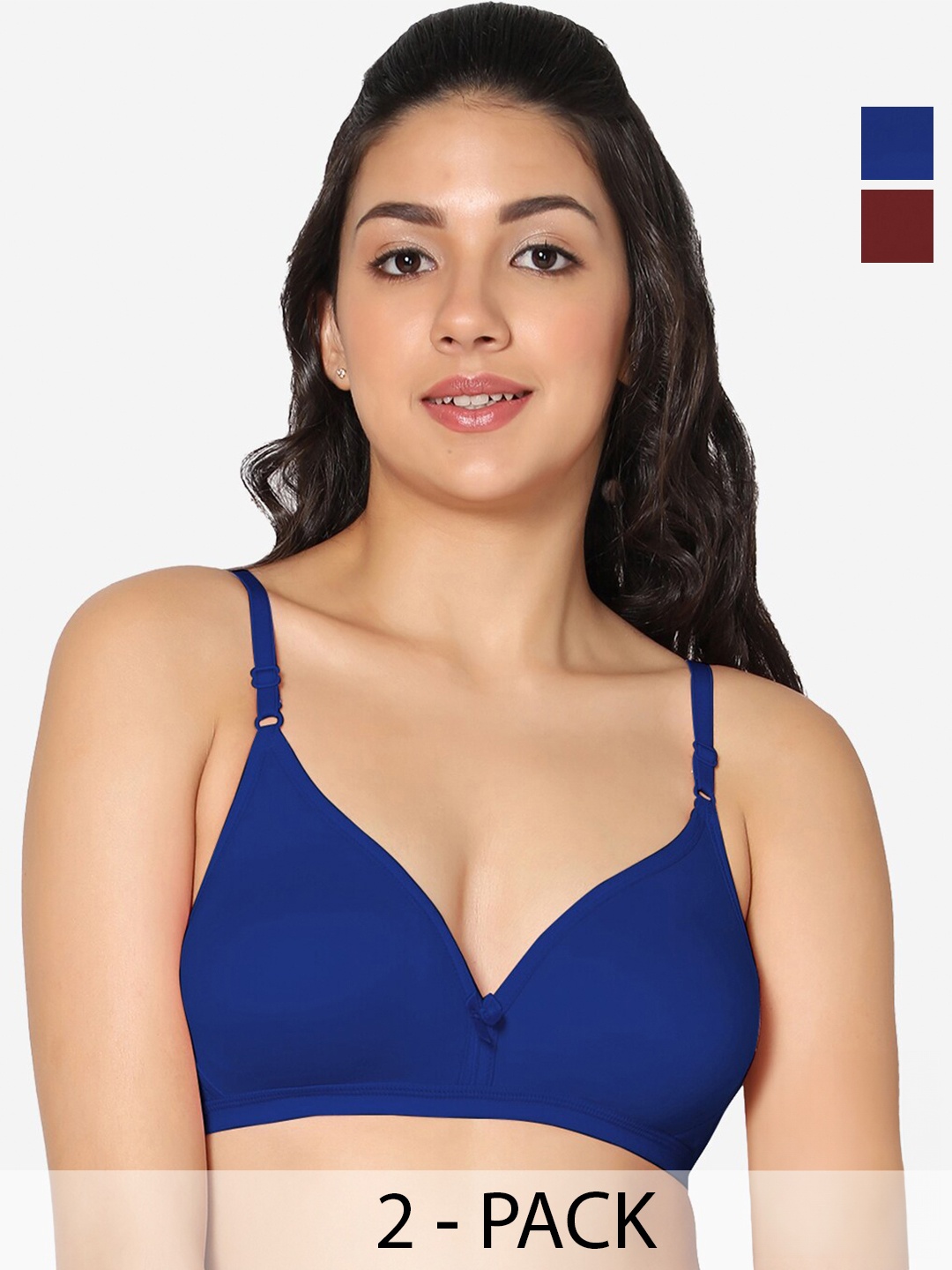 

In Care Pack Of 2 Half Coverage Non Padded Pure Cotton T-shirt Bra With All Day Comfort, Blue