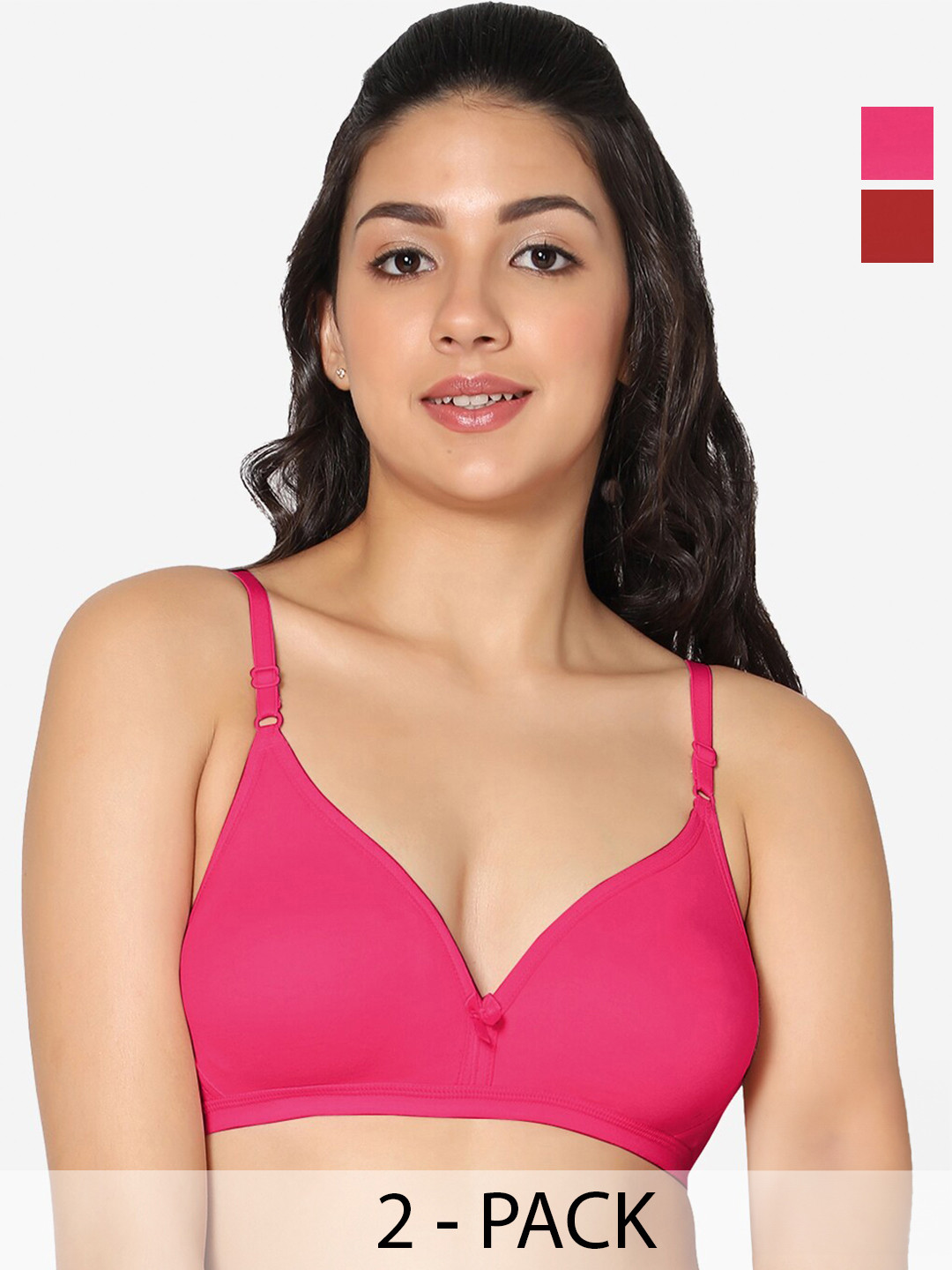 

In Care Pack Of 2 Full Coverage Non Padded Cotton T-Shirt Bra With All Day Comfort, Pink