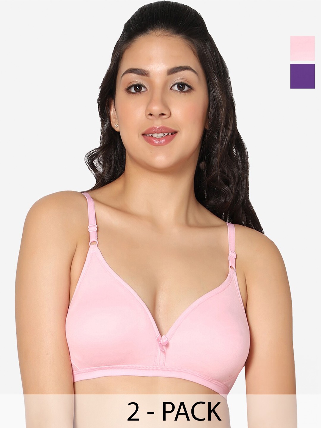 

In Care Pack Of 2 Half Coverage Non Padded Pure Cotton T-shirt Bra With All Day Comfort, Pink