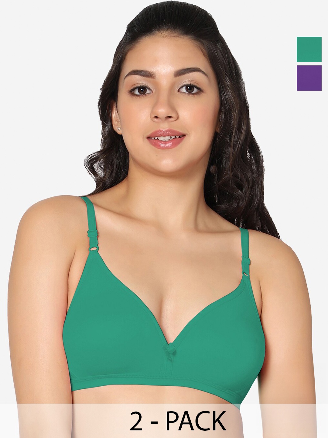 

In Care Pack Of 2 Half Coverage Pure Cotton Bra With All Day Comfort, Green