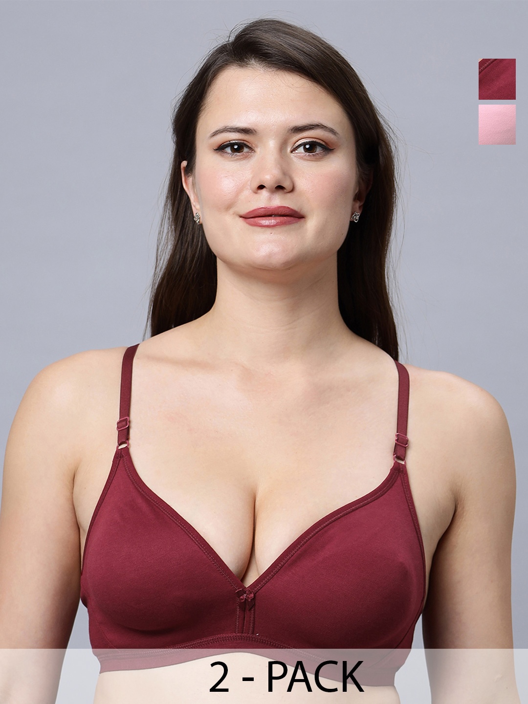 

In Care Pack Of 2 Non Padded Half Coverage Pure Cotton T-shirt Bra With All Day Comfort, Pink