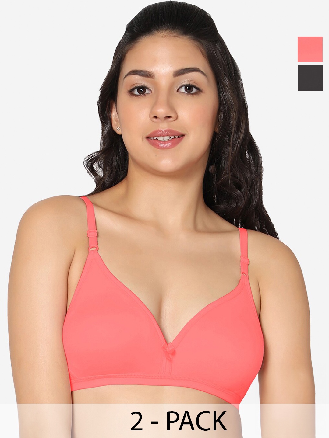 

In Care Pack Of 2 Half Coverage Pure Cotton T-shirt Bra With All Day Comfort, Peach