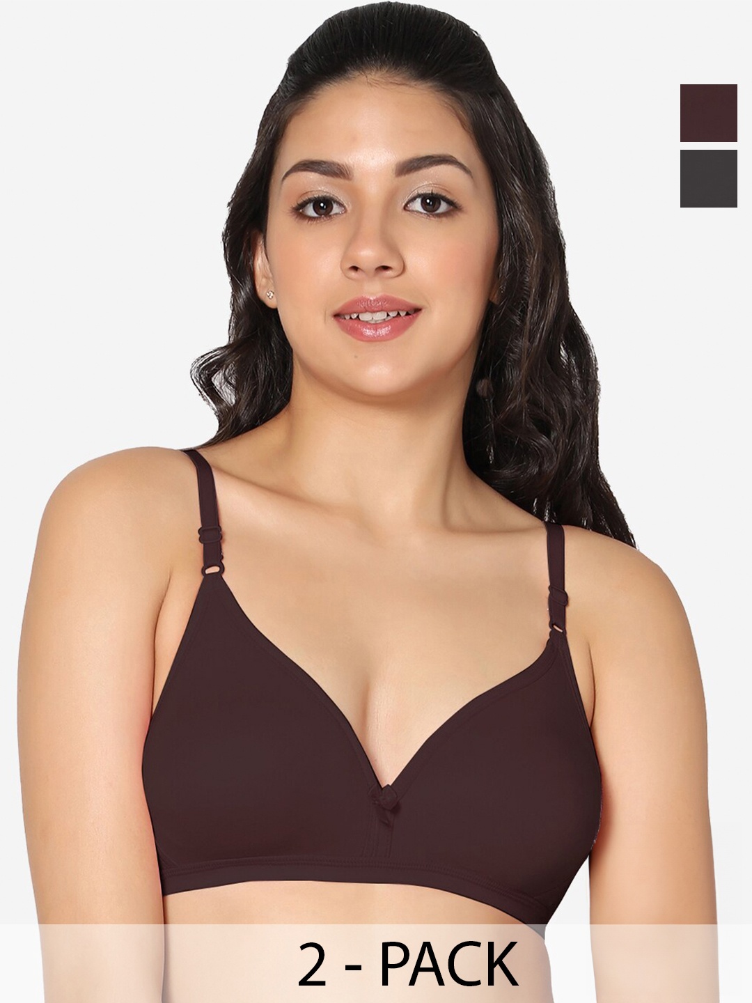 

In Care Pack Of 2 Half Coverage Non Padded Pure Cotton T-shirt Bra With All Day Comfort, Brown