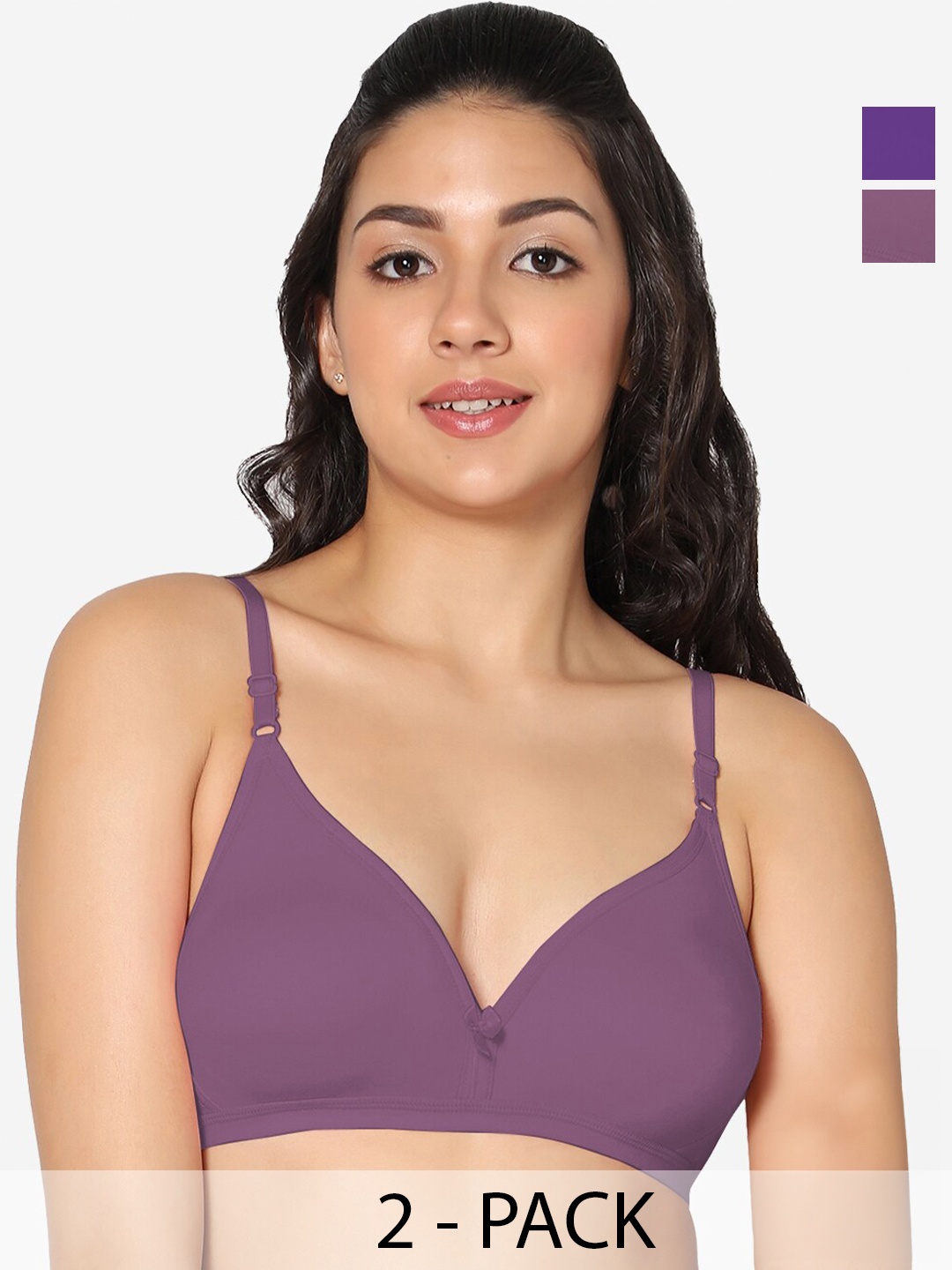 

In Care Pack Of 2 Half Coverage Pure Cotton T-shirt Bra With All Day Comfort, Lavender