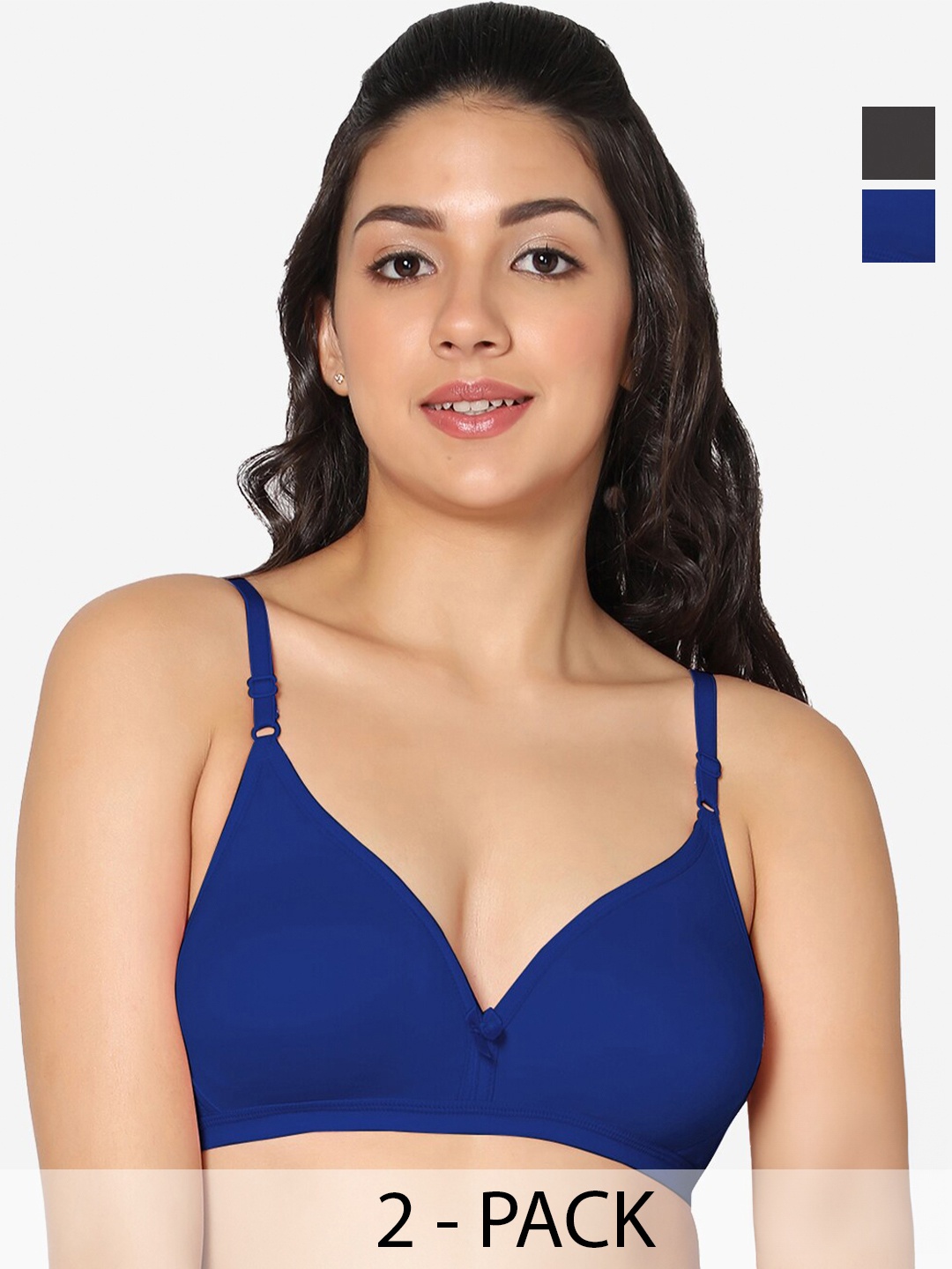 

In Care Pack Of 2 Half Coverage Pure Cotton T-shirt Bra With All Day Comfort, Blue