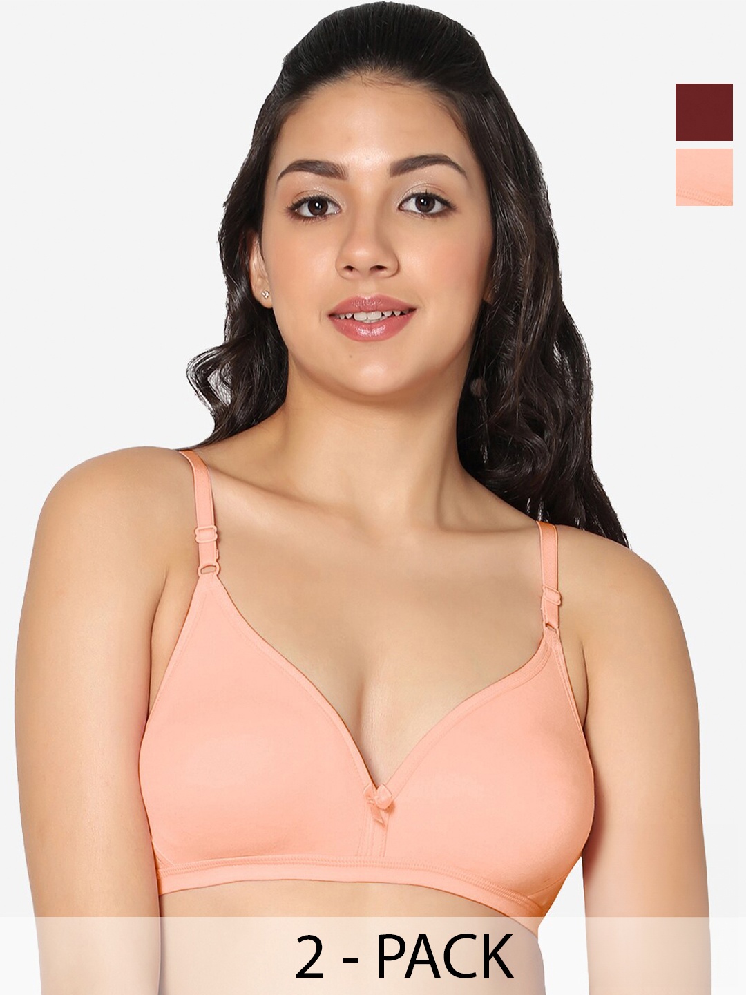 

In Care Pack Of 2 Half Coverage Non Padded Pure Cotton T-shirt Bra With All Day Comfort, Peach