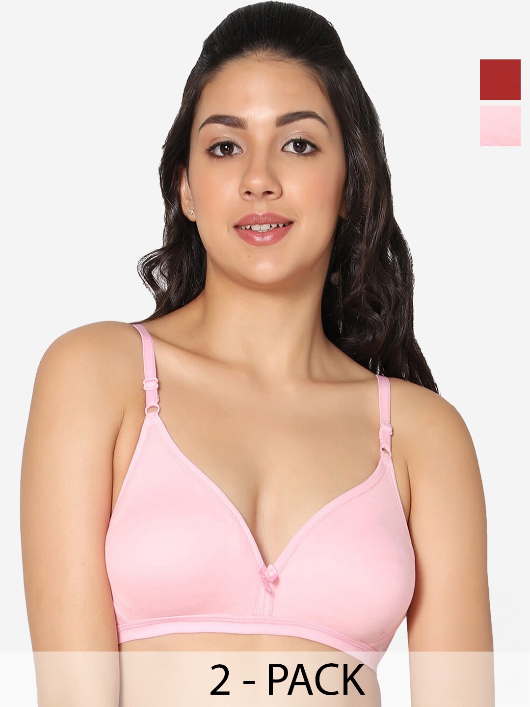 

In Care Pack Of 2 Half Coverage Pure Cotton Bra With All Day Comfort, Pink