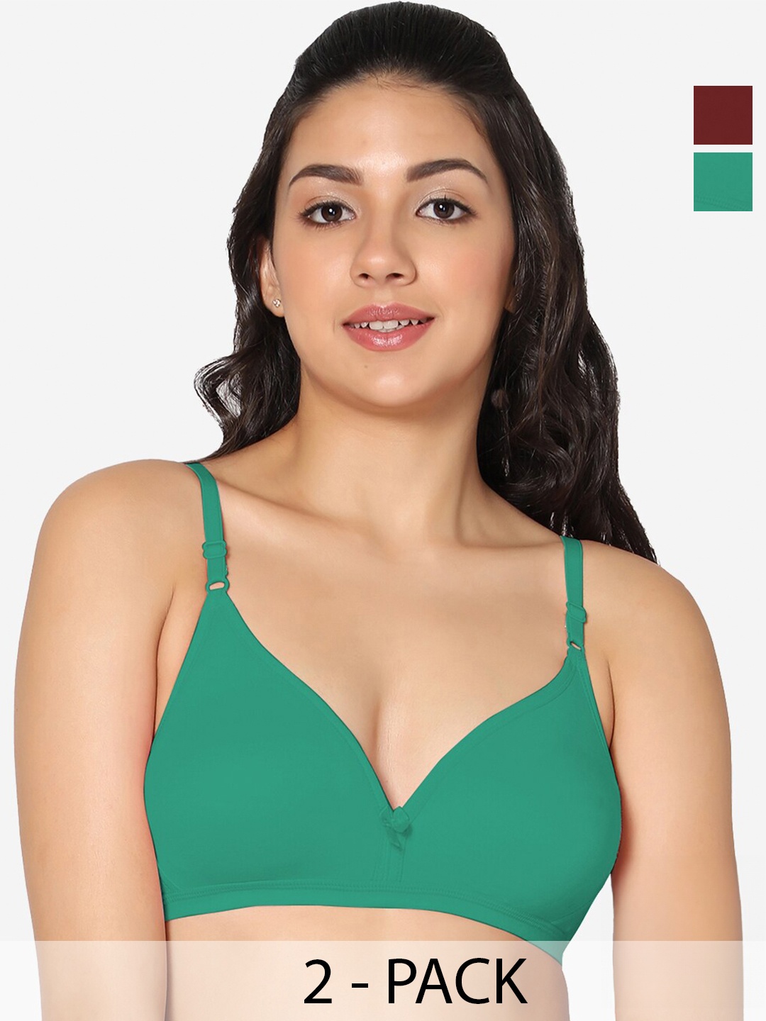 

In Care Pack Of 2 Half Coverage Pure Cotton T-shirt Bra With All Day Comfort, Green