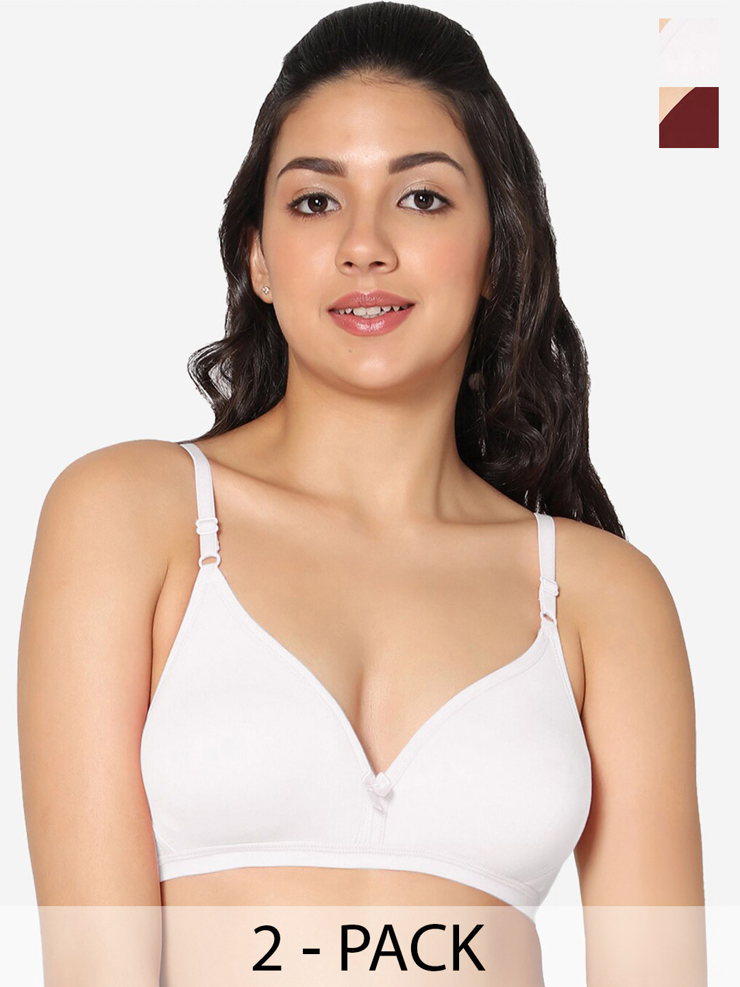 

In Care Pack Of 2 Half Coverage Non Padded Pure Cotton T-shirt Bra With All Day Comfort, White