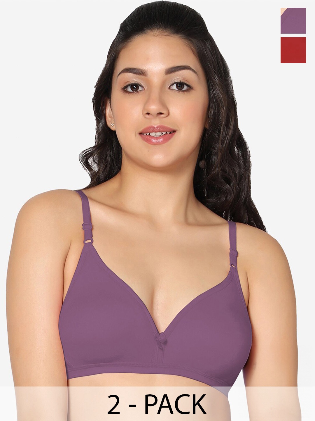 

In Care Pack Of 2 Half Coverage Non Padded Pure Cotton T-shirt Bra With All Day Comfort, Purple