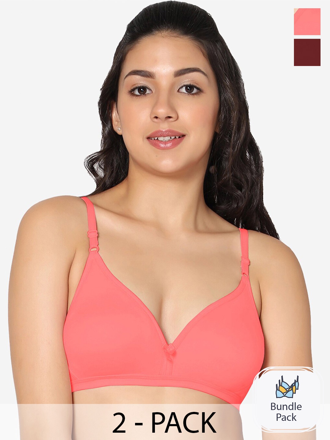 

In Care Pack Of 2 Half Coverage Pure Cotton T-shirt Bra With All Day Comfort, Pink
