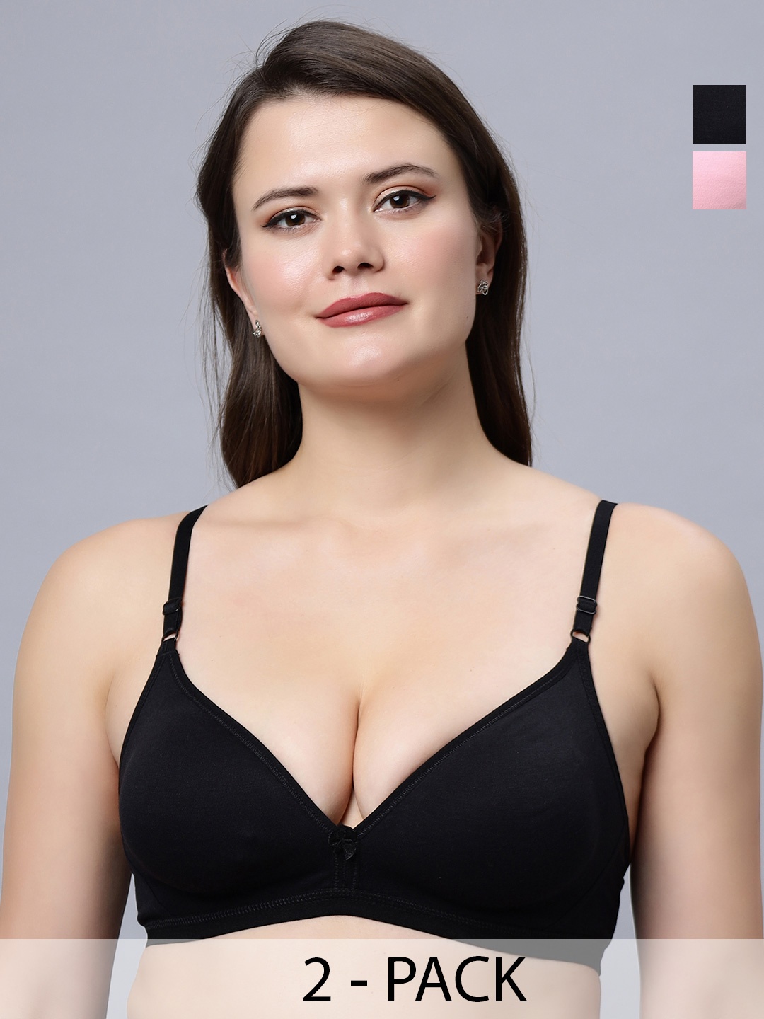 

In Care Pack Of 2 Half Coverage Pure Cotton Bra With All Day Comfort, Pink