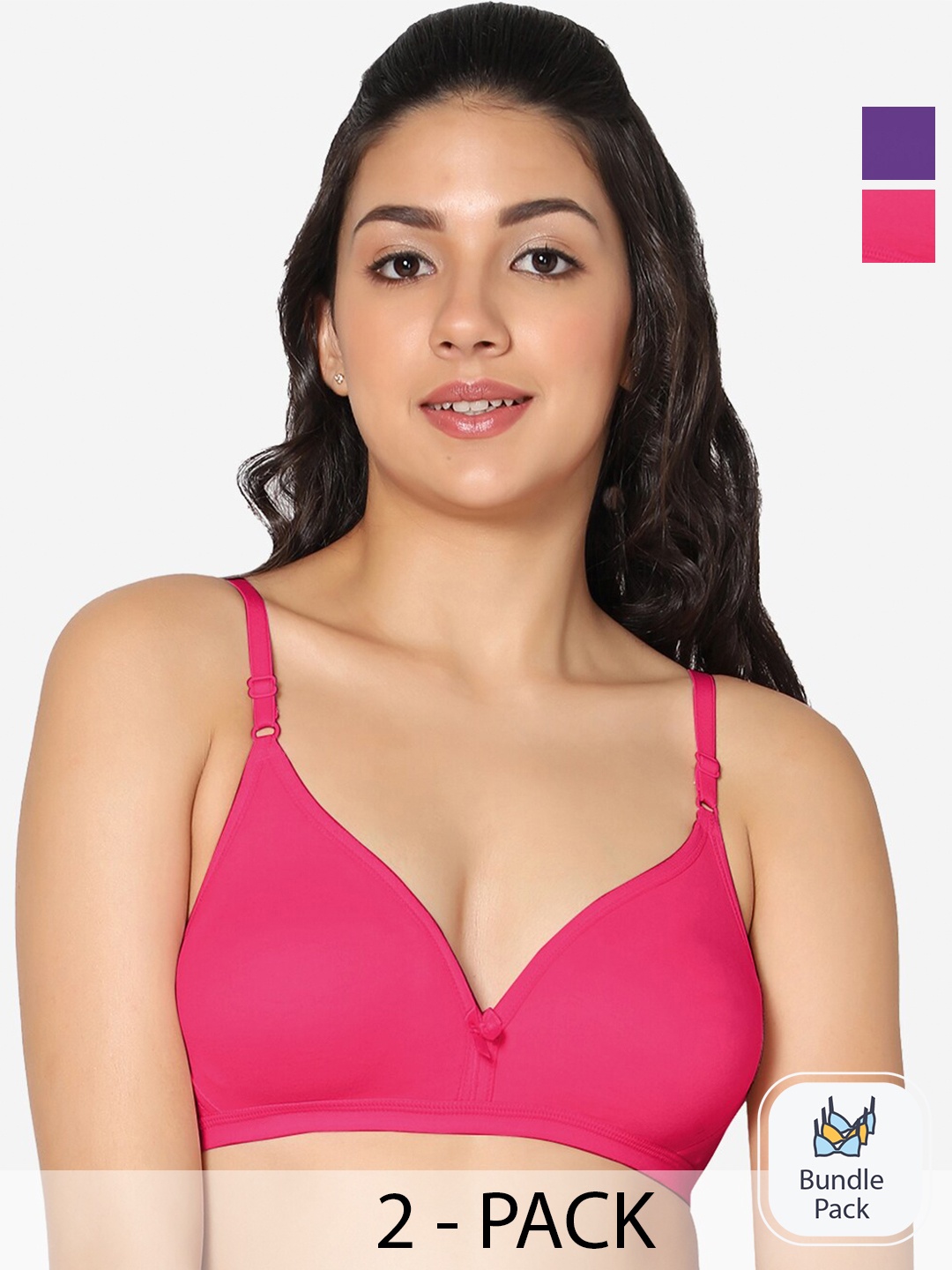 

In Care Pack Of 2 Half Coverage Pure Cotton Bra With All Day Comfort, Pink