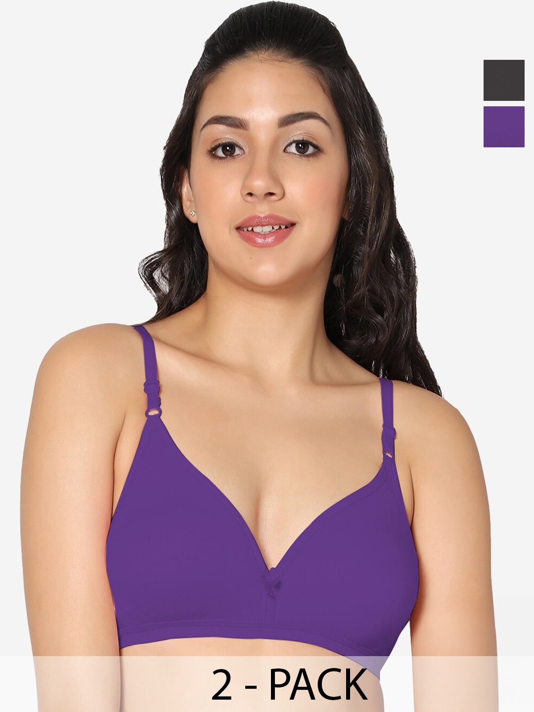 

In Care Pack Of 2 Half Coverage Pure Cotton Bra With All Day Comfort, Black