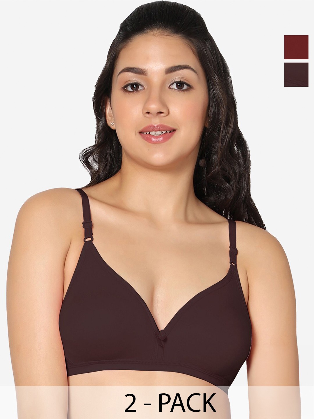 

In Care Pack Of 2 Half Coverage Non Padded Pure Cotton T-shirt Bra With All Day Comfort, Maroon