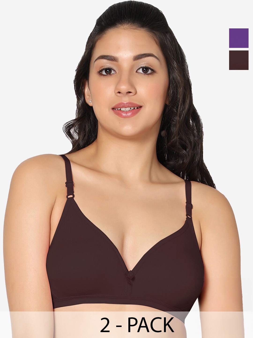 

In Care Pack Of 2 Half Coverage Pure Cotton T-shirt Bra With All Day Comfort, Violet