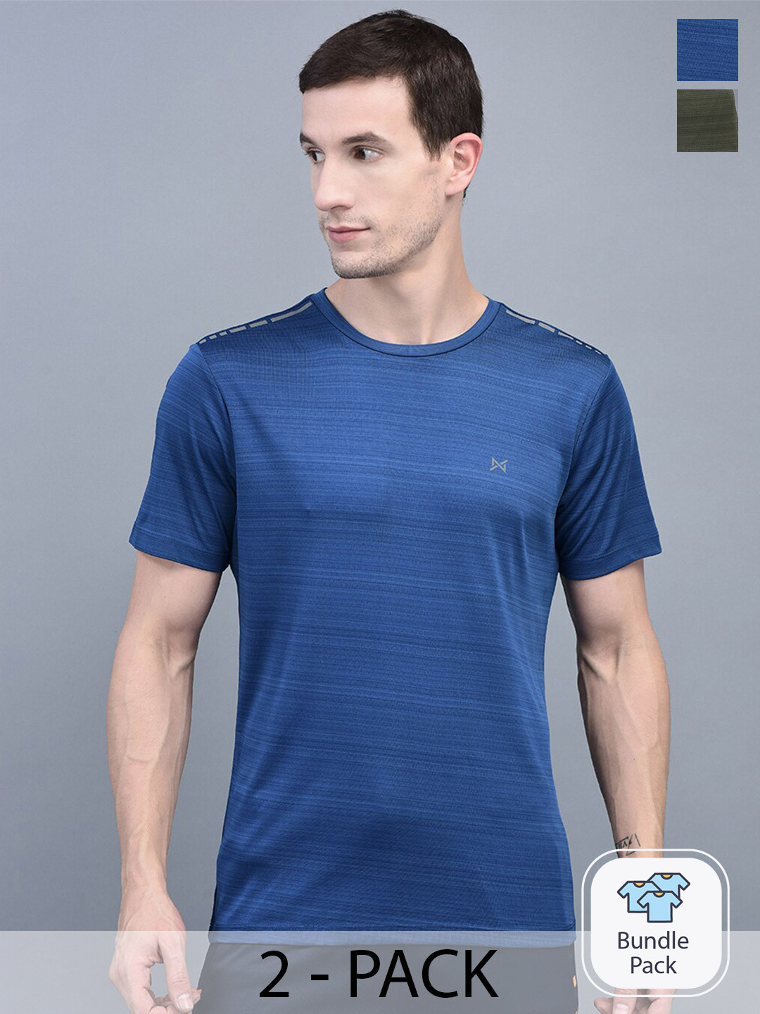 

Force NXT Men Striped Pack of 2 Anti-Viral Anti-Odour Cool Sports T-Shirts, Blue