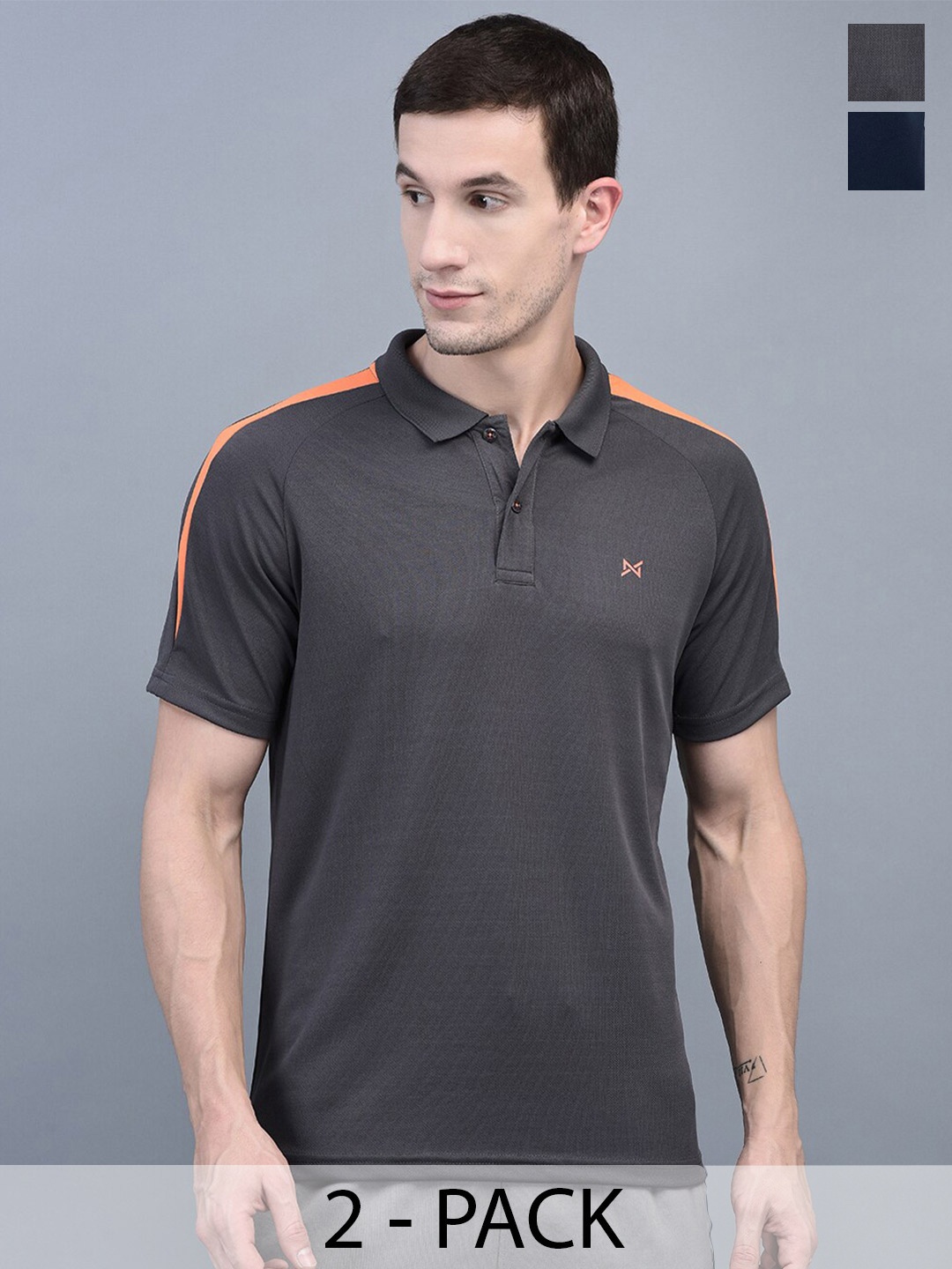 

Force NXT Pack of 2 Anti-Viral Anti-Odour Cool Polo Sports T-Shirt, Charcoal