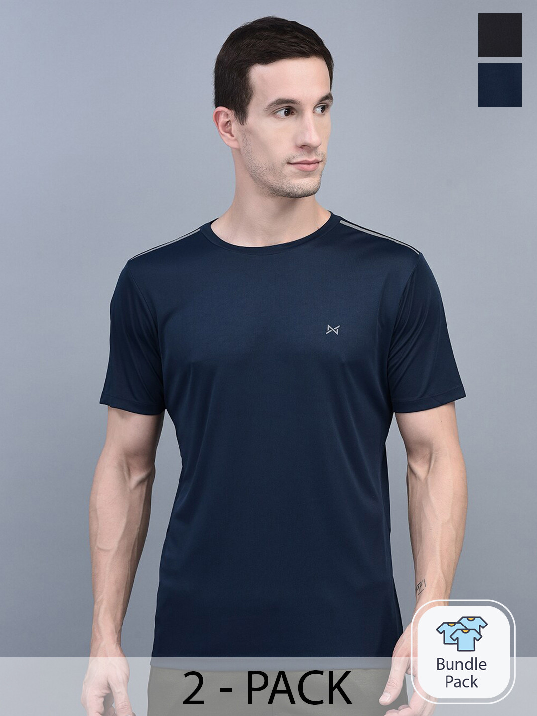 

Force NXT Pack of 2 Anti-Viral Anti-Odour Cool Sports T-Shirt, Navy blue