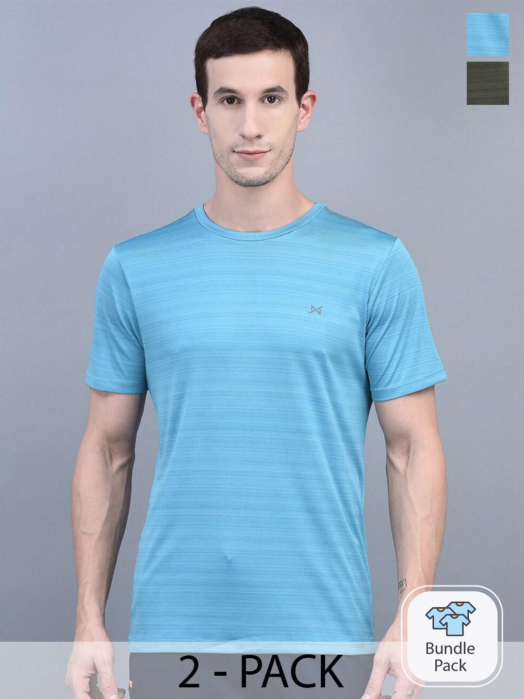 

Force NXT Men Striped Pack of 2 Anti-Viral Anti-Odour Cool Sports T-Shirts, Blue