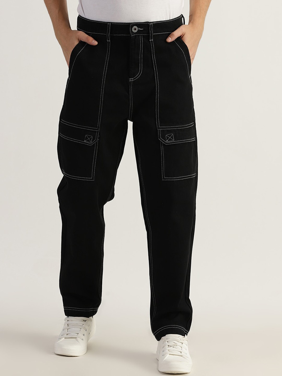

Old Grey Men Mid-Rise Cargos Trousers, Black