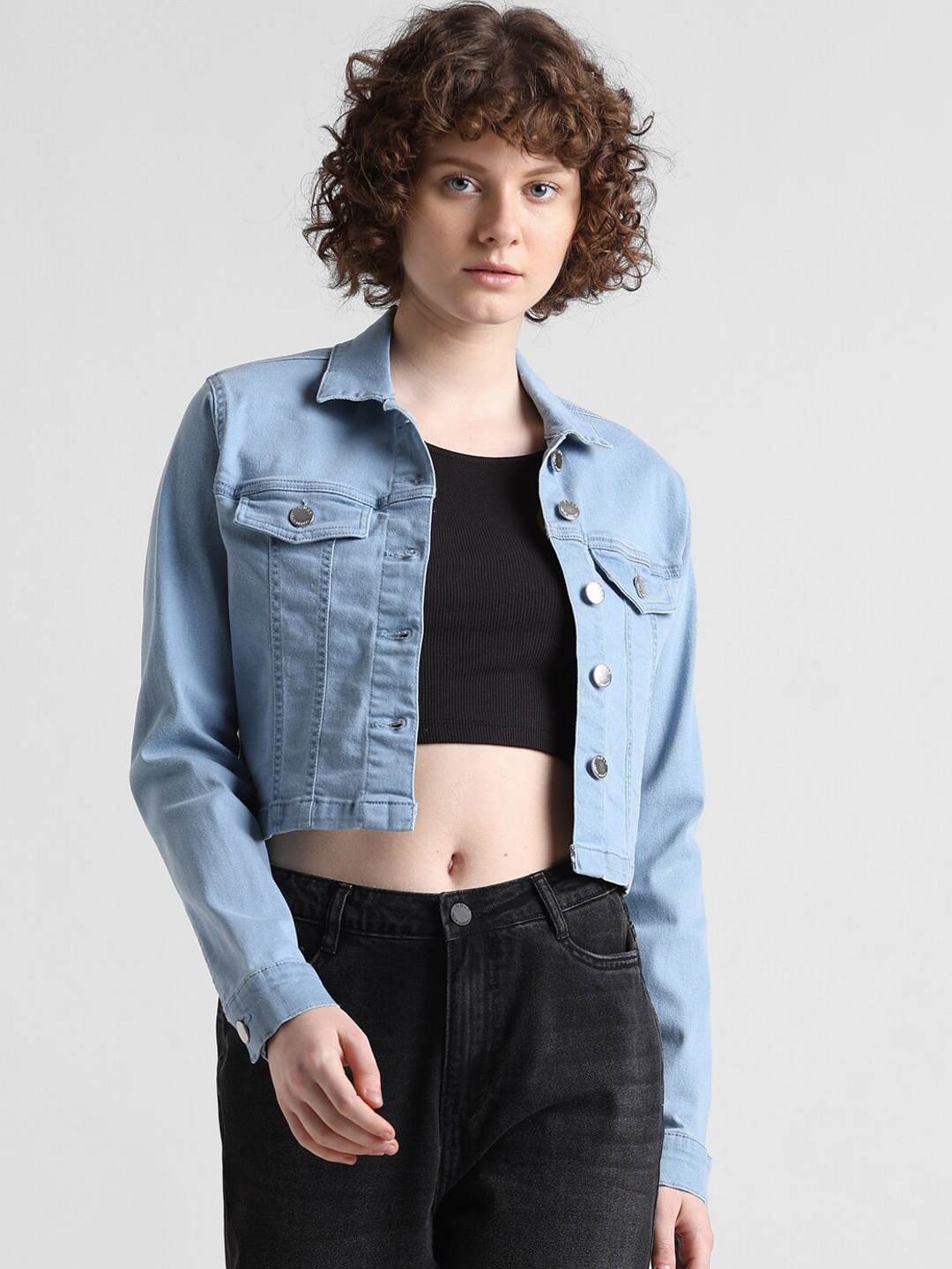

ONLY Washed Crop Denim Jacket, Blue