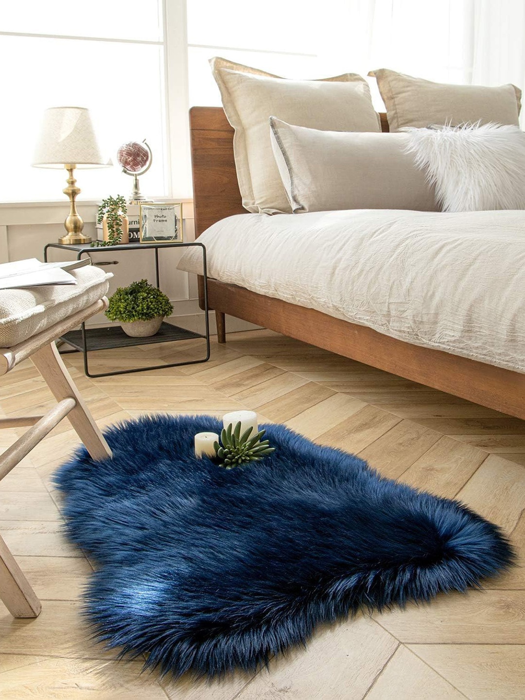 

HOUSE OF QUIRK Navy Blue Fur Rug Floor Mat