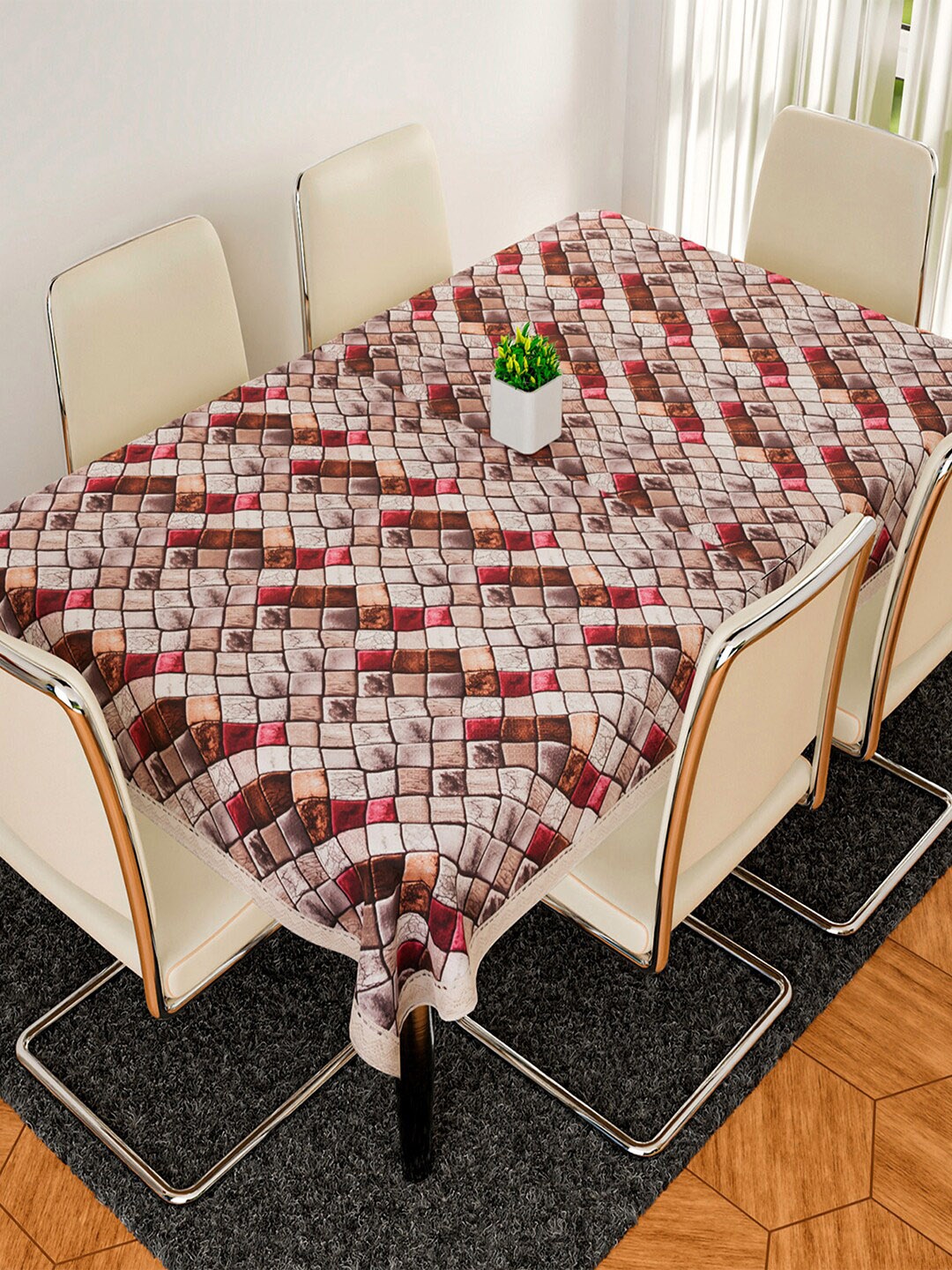 

Kuber Industries Brown & Red Printed Jute 6-seater Table Cover