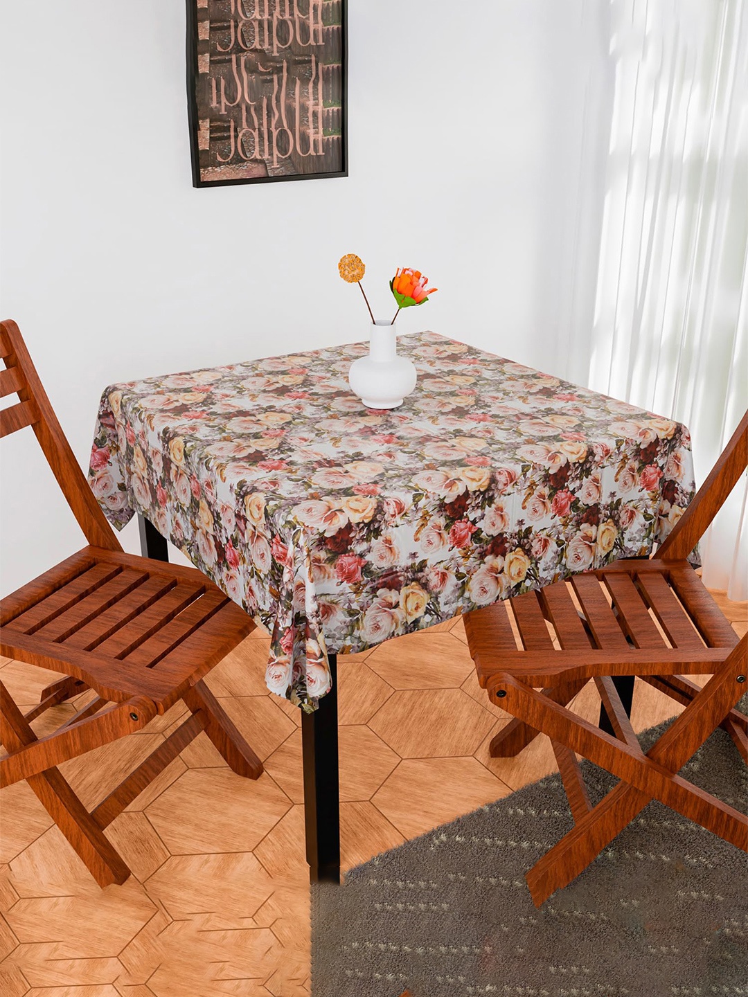 

Kuber Industries Multicolour Printed 2 Seater Reversible Dining Table Cover, White