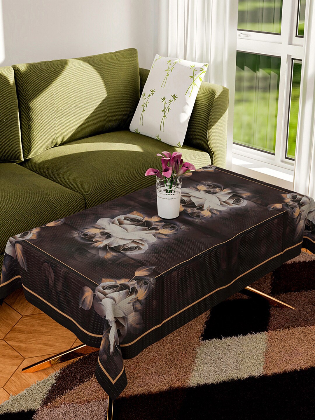 

Kuber Industries Brown Printed Square 2 Seater Table Cover
