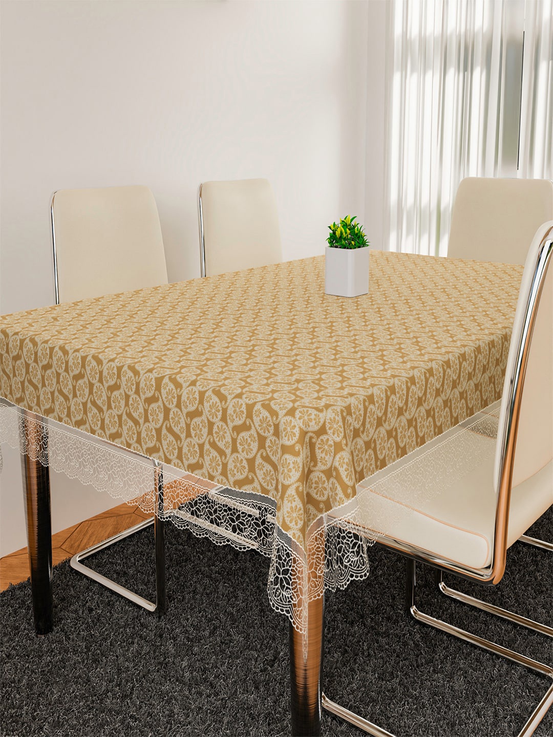 

Kuber Industries Gold-Toned Printed 6 Seater Dining Table Cover