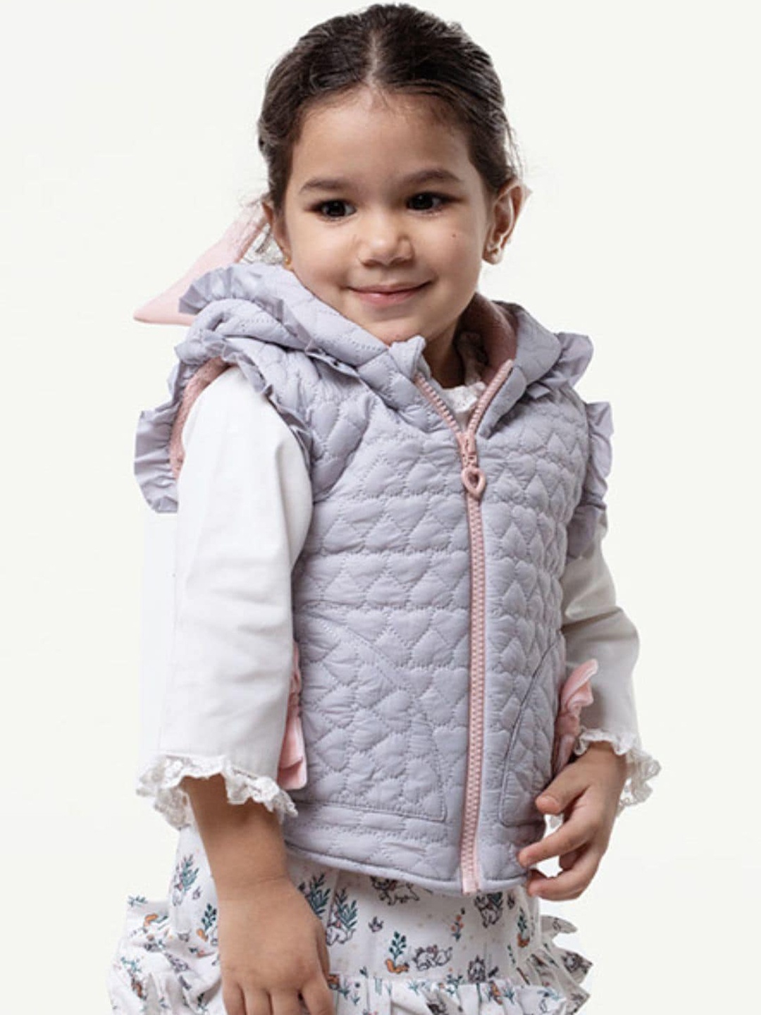 

One Friday Infant Girls Sleeveless Hooded Quilted Jacket, Grey