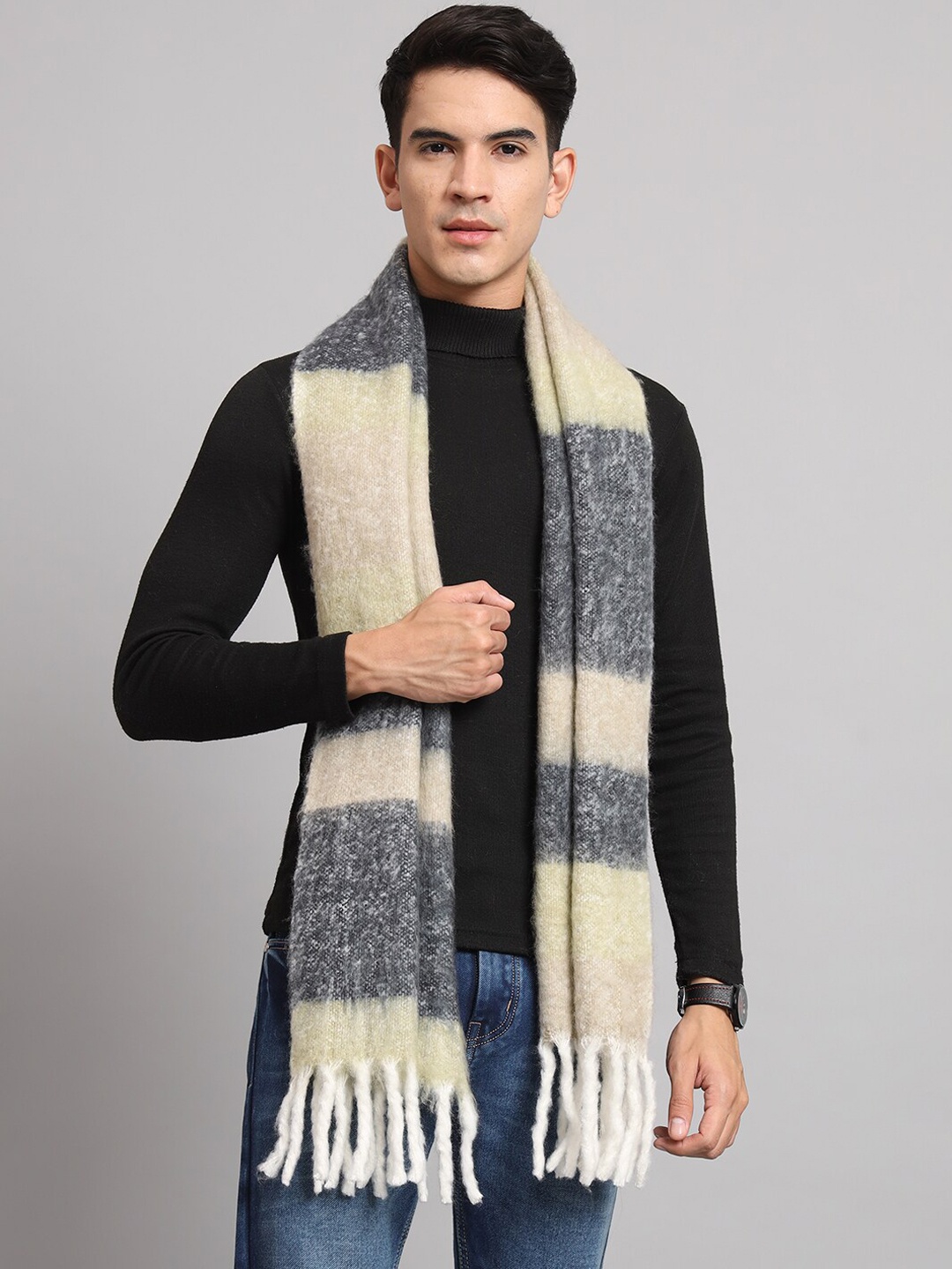 

HANDICRAFT PALACE Colourblocked Design Reversible Woven Acrylic Large Wool Muffler, Black