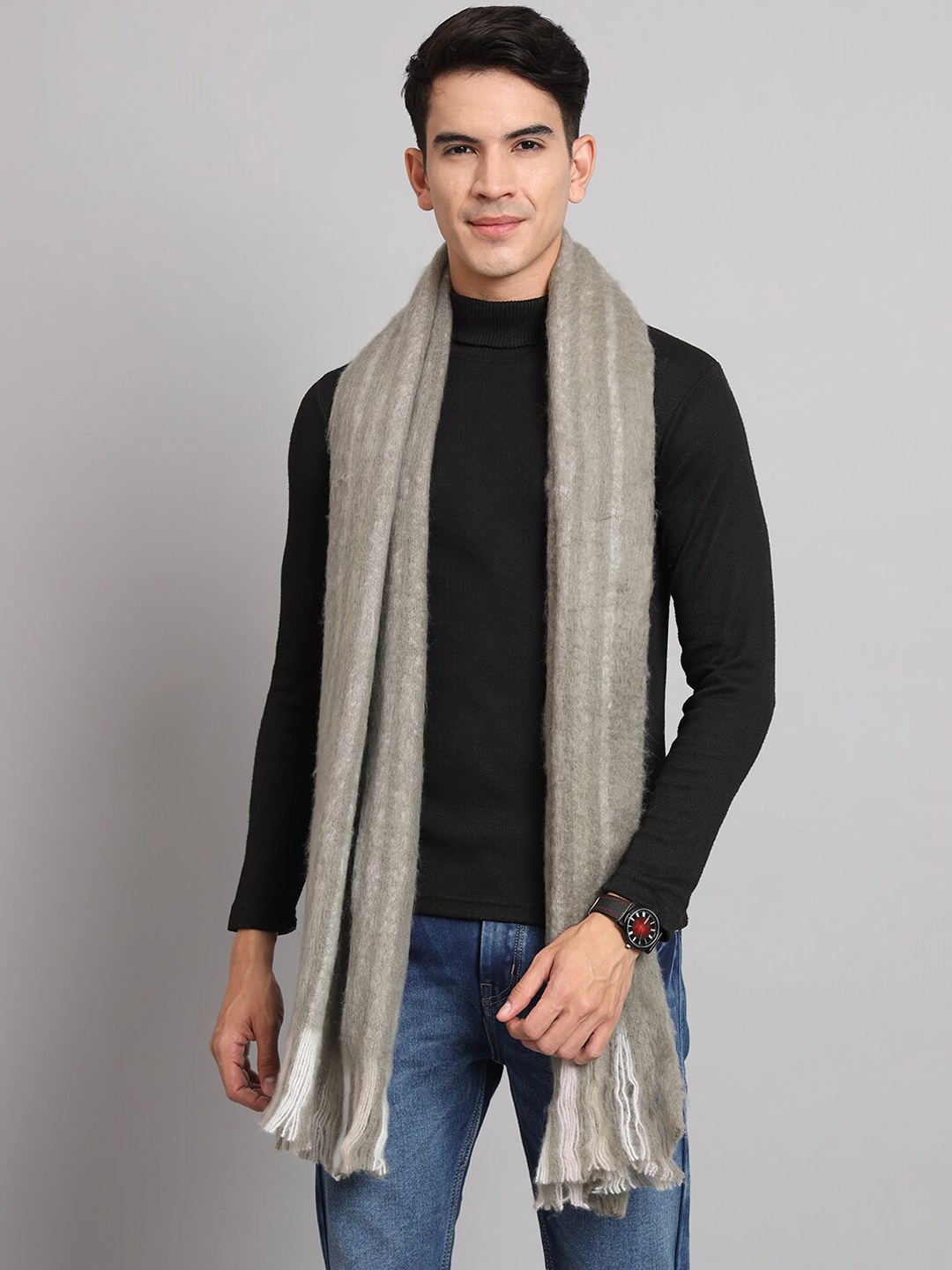 

HANDICRAFT PALACE Stripe Design Reversible Woven Acrylic Large Wool Muffler, Grey